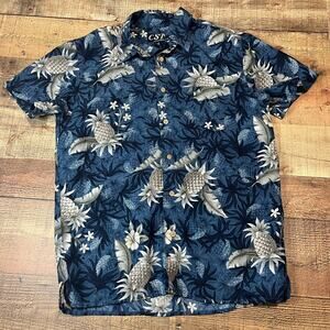 CSTL Coastal | Men's Navy Tan Pineapple Short Sleeve Button Down Sz S